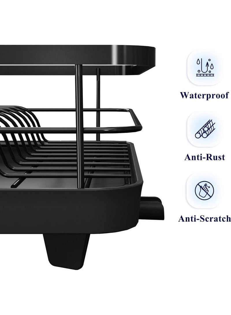 Beauenty Dish Drying Rack for Kitchen Counter, Stainless Steel Sink Organization and Storage Essentials with Cutlery Holder, Home and Appartment Decor, 30.5x40.5cm, Black - Image 4